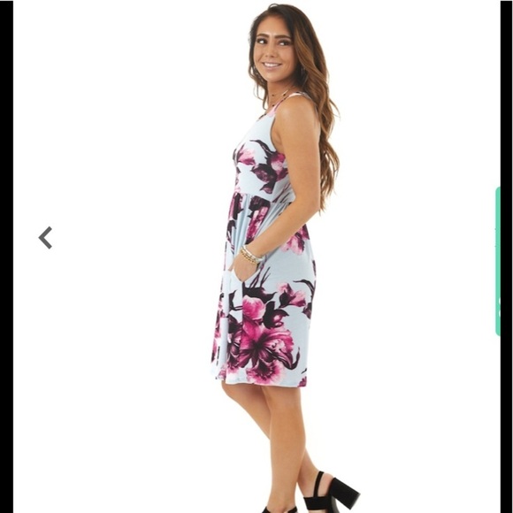 Floral Print Slinky Racerback Baby Blue Dress F. - Picture 2 of 8